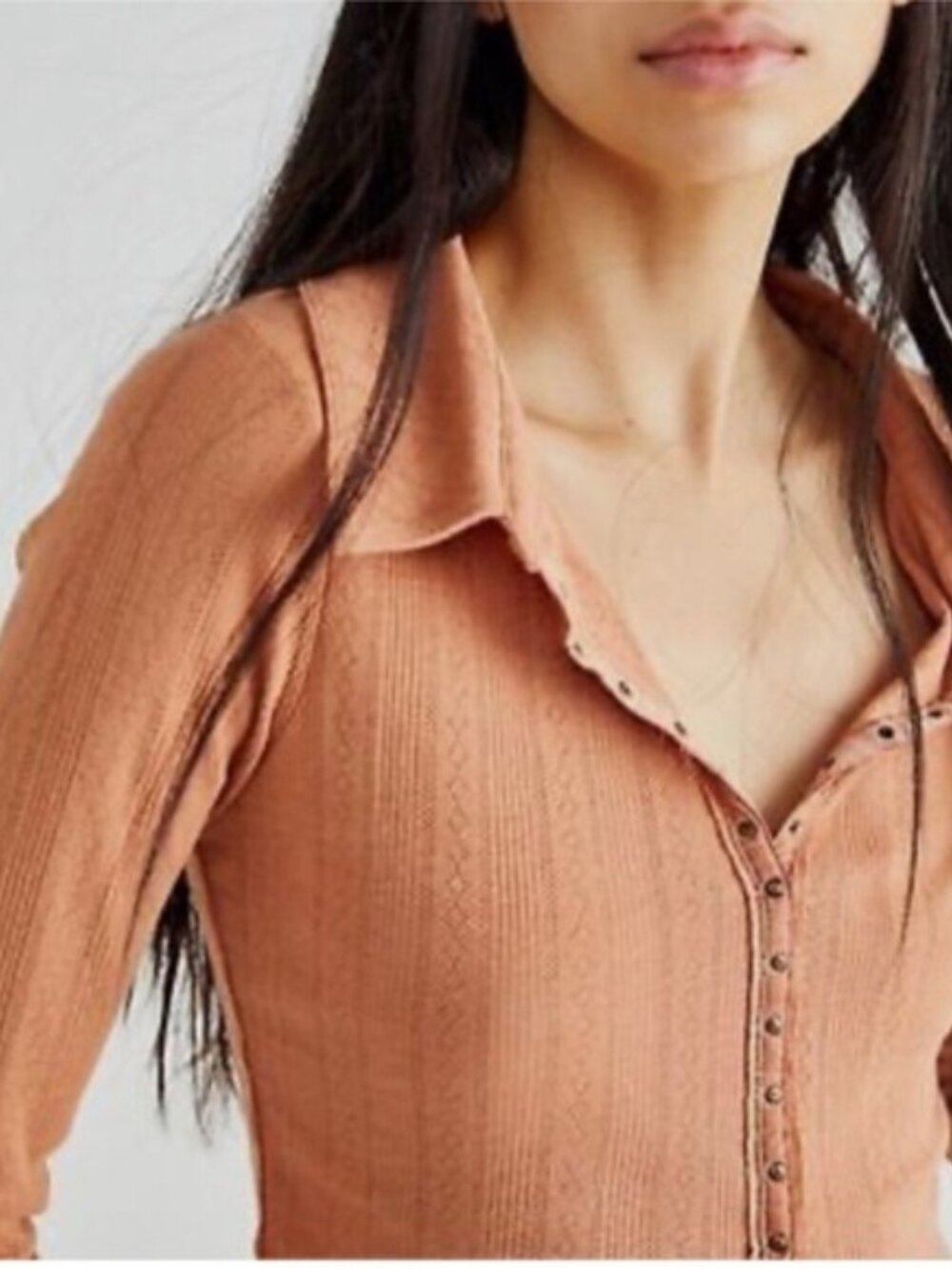 Free People Orange On the Road Cardi Long Sleeve Tee Shirt Size Medium - Picture 3 of 6